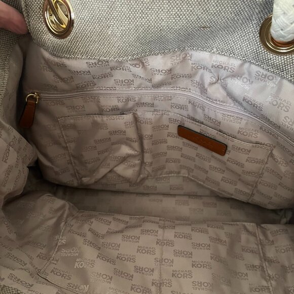 Michael Kors Canvas Leather Gold Hardware Nautical Inspired Handbag Satchel - Picture 6 of 14